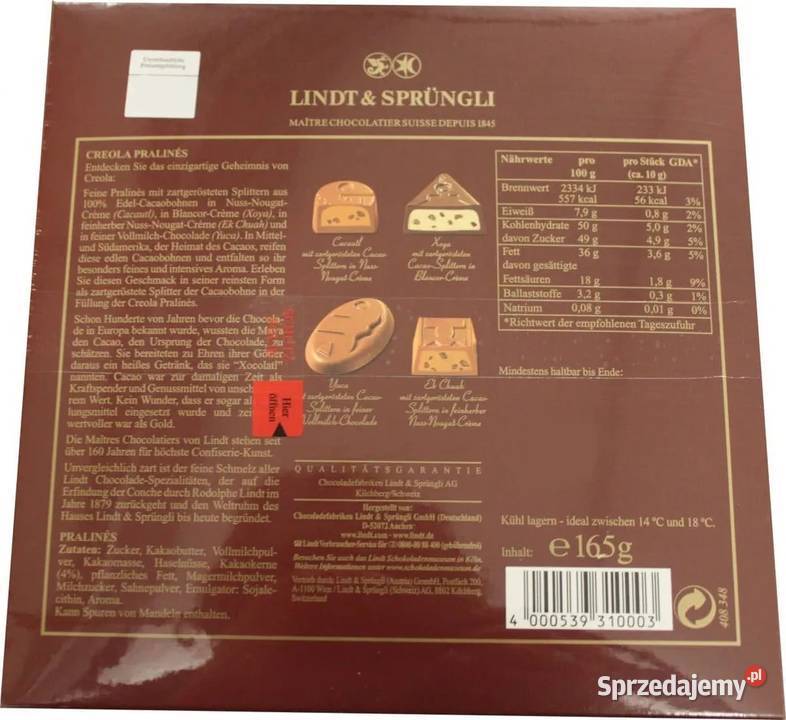 Praliny Lindt z prażonymi ziarnami kakaowca 165g dolnośląskie