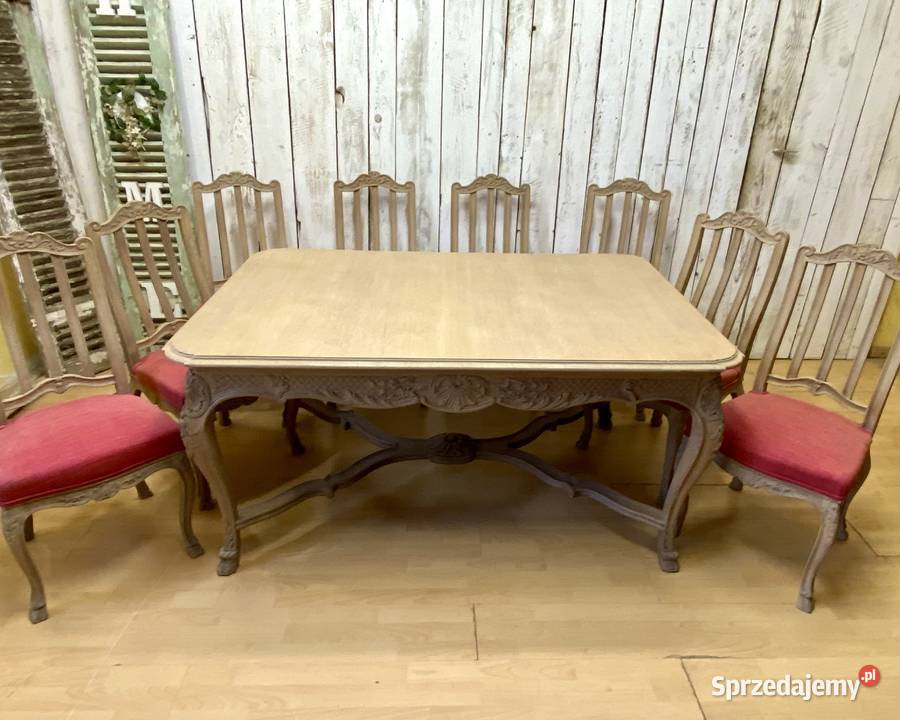 Zestaw odnowiony potężny stół dębowy 8 krzeseł Poznań