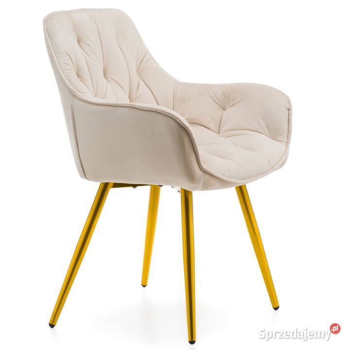 Beżowe Krzesło Tapicerowane Siena Złote Nogi wielkopolskie Tarchały Małe sprzedam