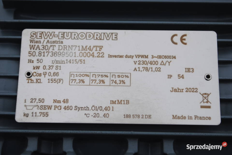 Motoreduktor kątowy 037kw 51obrmin Firmy SEW Kargowa