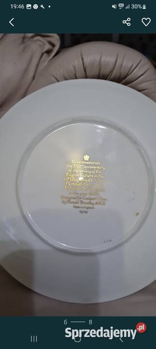 Porcelanowy talerz statek złote aniołki Przasnysz