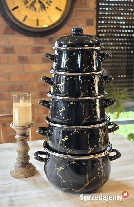 PROMOCAJA 199 Garnki duże emalia czarny marmur śląskie Zabrze