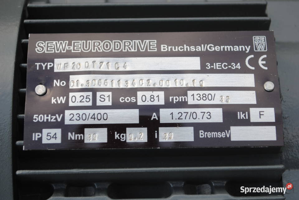 Motoreduktor kątowy 025kw 35obrmin Firmy SEW lubuskie Kargowa sprzedam