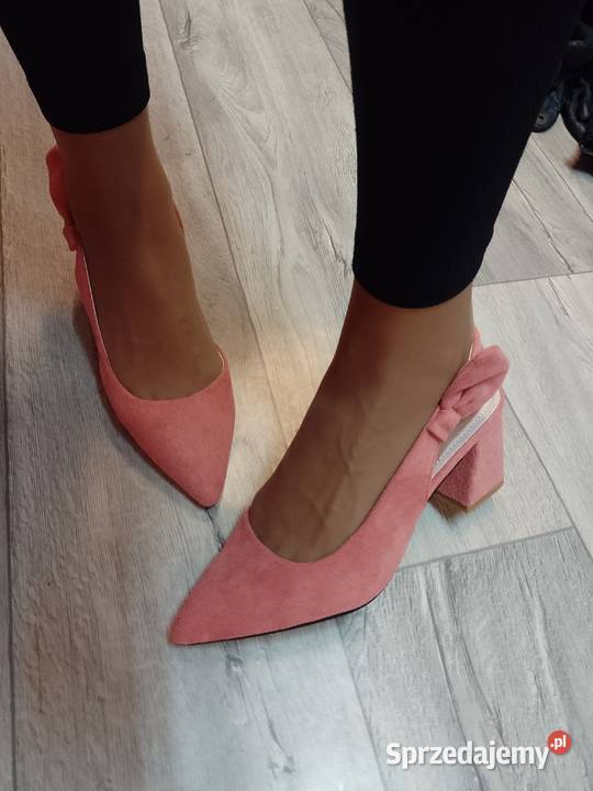 3940 Różowe czółenka wieczorowe z odkrytą piętą Czółenka Kraków