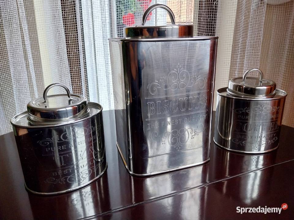 Pojemniki metalowe na kawę herbatę i ciasteczka