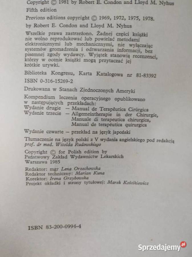 Kompendium postępowania chirurgicznego Condon Książki naukowe i popularnonaukowe Kielce