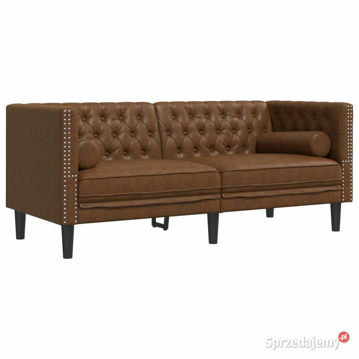 Sofa Chesterfield z wałkami 2os brązowa sztuczny Warszawa