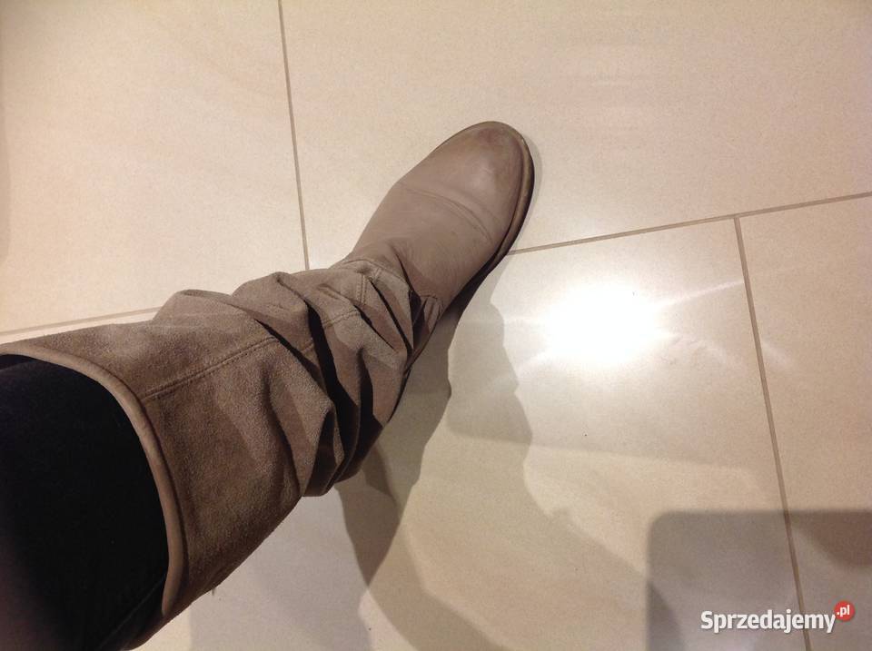 Włoskie Kozaki Beżowe Skórzane Damskie 36 Nowa Sól sprzedam