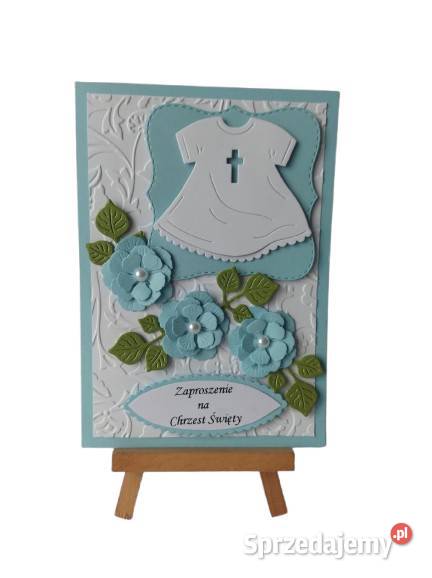 Zaproszenia Chrzest Szatka W Serwetce C6 Błękit Rękodzieło Poznań