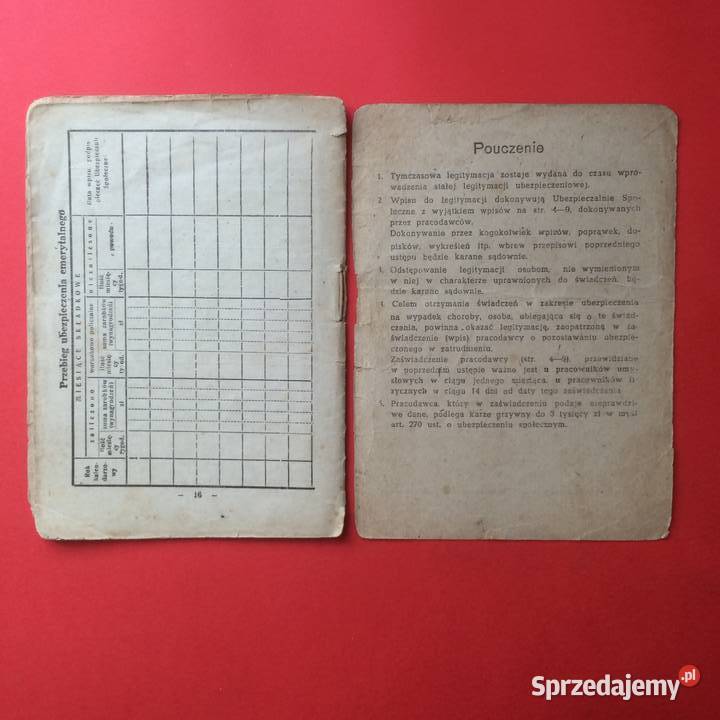 1708 Legitymacja Ubezpieczalni Społecznej zachodniopomorskie sprzedam