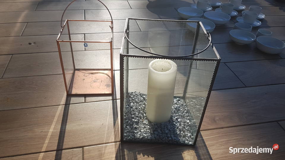 Dwa kwadratowe szklane lampiony Myszków
