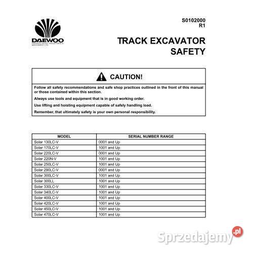 Daewoo 290LCV 300LCV 300LL 330LCV instrukcja DTR Kielce