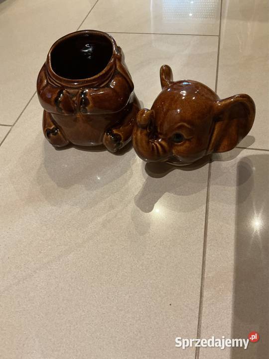 Słoń Porcelanowy Tajemny Schowek Sygnowany Czasy brązowy Nowa Sól