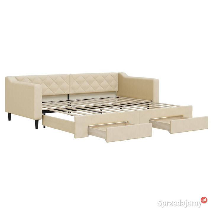 Sofa rozsuwana z szufladami kremowa tkanina mazowieckie Warszawa