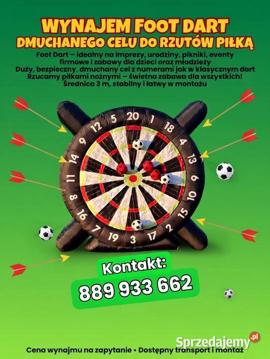 Wynajem dmuchaniec foot dart piłka Jędrzejów