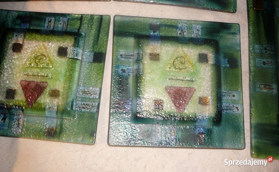 Zestaw talerzy 61 artystyczne kolorowe szkło Wrocław sprzedam