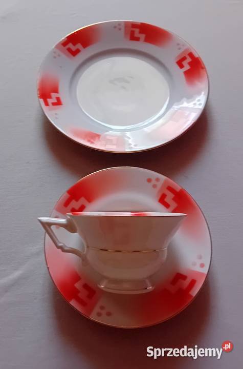 Trio śniadaniowe art deco zdobienia Spritzdekor Koźminek