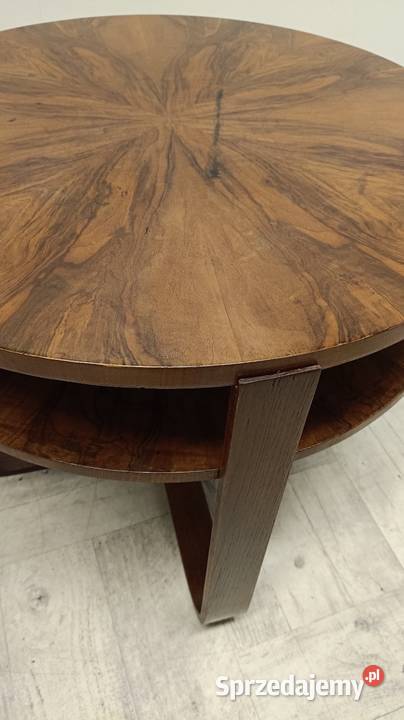 ława stolik kawowy design Halabala okrągły gięty