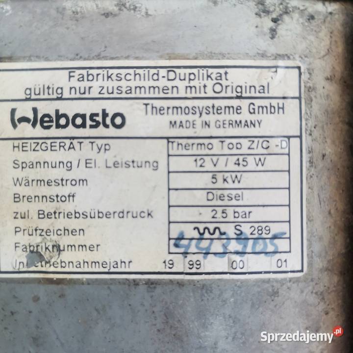 Ogrzewanie postojowe webasto thermo top ZCD Gubin sprzedam