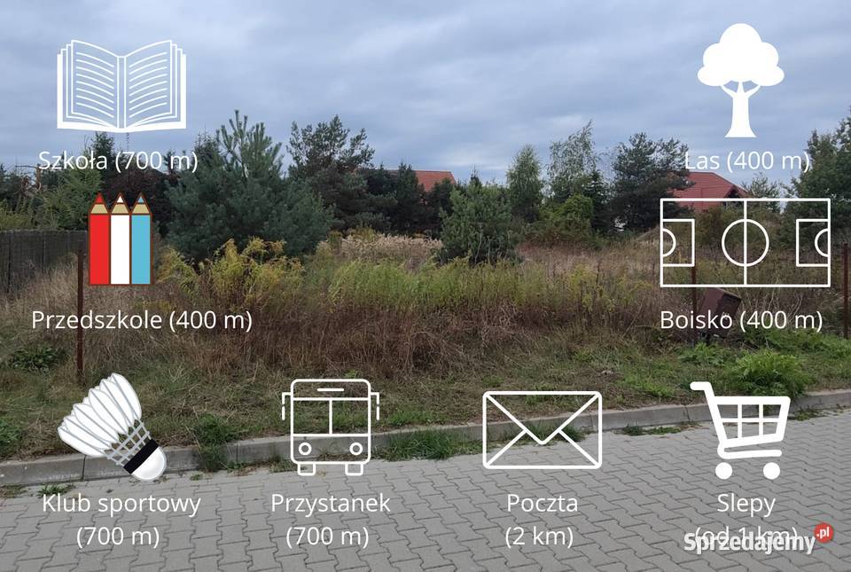Działka 1050 m Rusiec cisza szkoła 700 m media 3