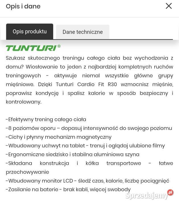 Wioślarz TUNTURI Cardio Fit Row R30