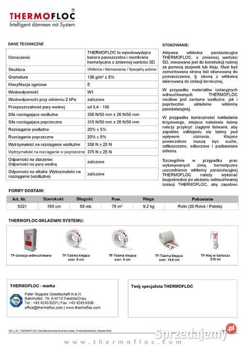 THERMOFLOC Aktywna membrana paroizolacyjna sd 04 łódzkie