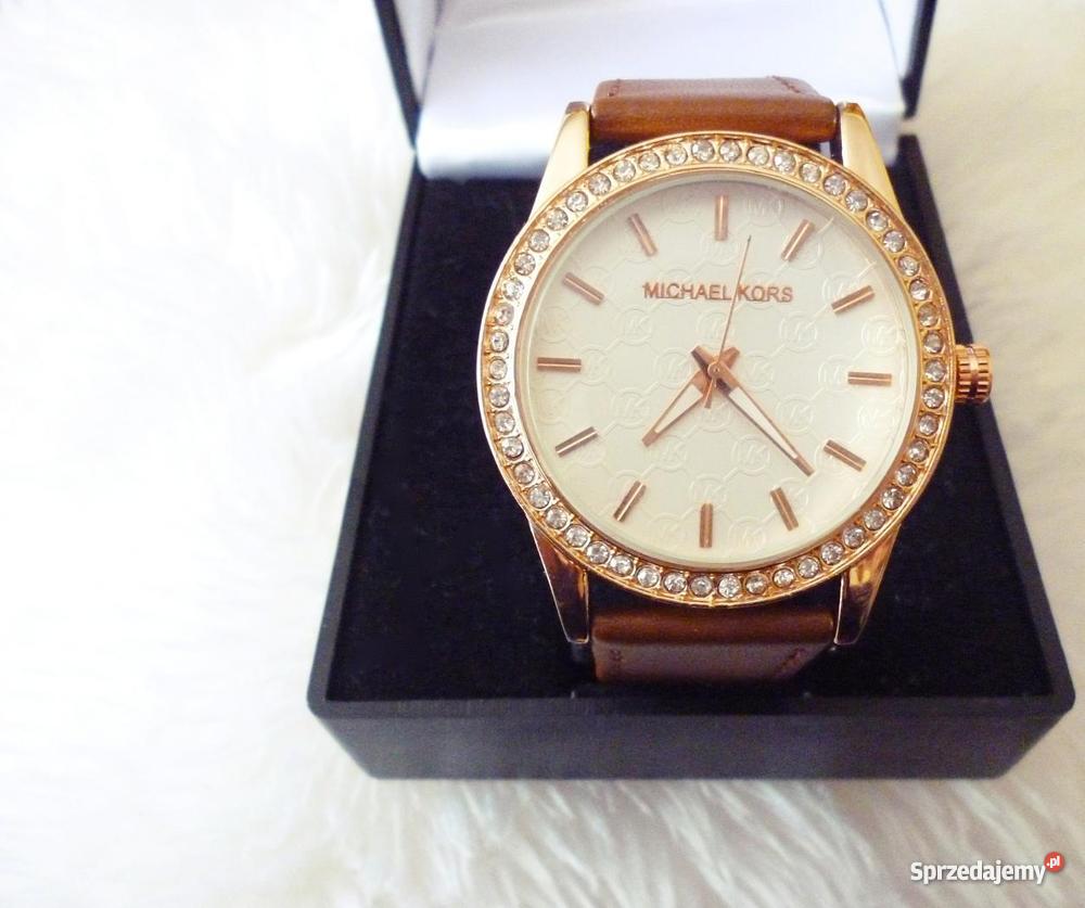 ZŁOTY ZEGAREK MICHAEL KORS NA SKÓRZANYM PASKU Ozorków