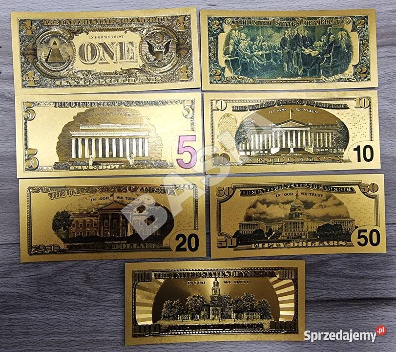 7 x ZŁOTE Banknoty Dolar Dollar Złoto Au 24