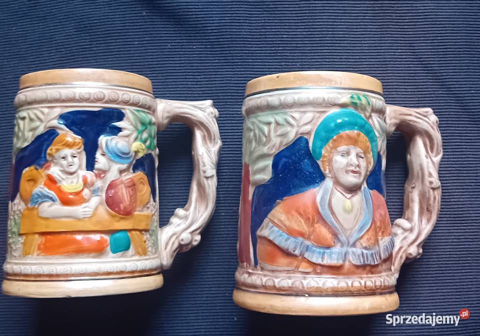 Dwa ceramiczne kufle ze scenkami rodzajowymi Koźminek sprzedam