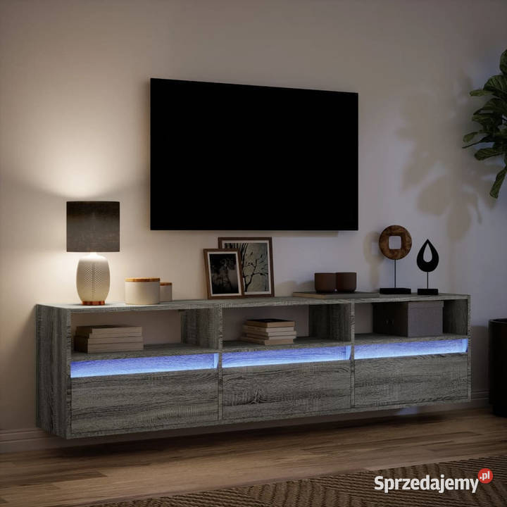 Ścienna szafka pod TV z LED szary dąb sonoma Warszawa