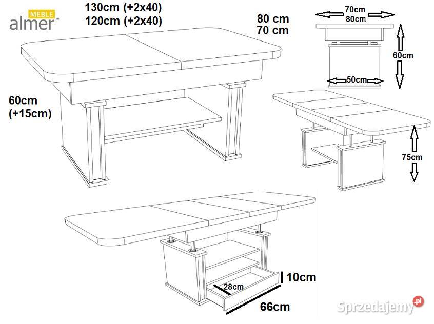 Ławostół L15 Szuflada Półka podnoszony 70cm Częstochowa