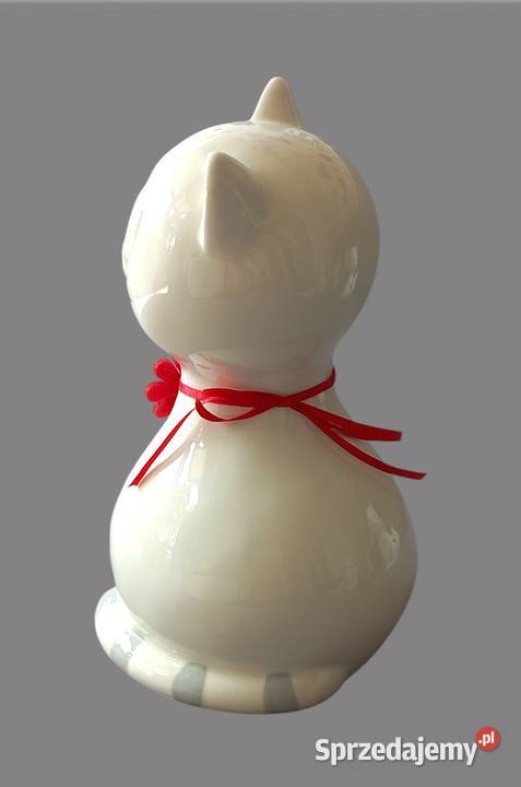 Urocza dekoracja figurka ceramiczna kot biały z Chrzanów