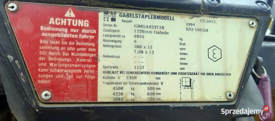 Wózek widłowy HYSTER H45XL 4500 stan Szamotuły