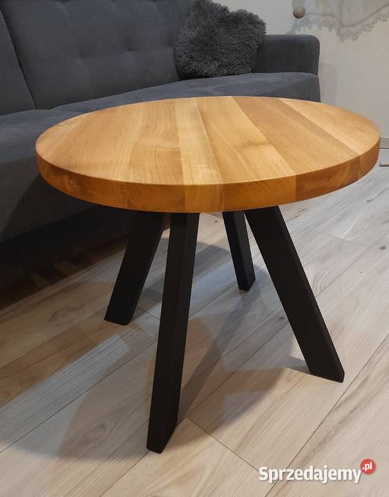 Stolik kawowy dąb lity okrągły 60 stal loft Warszawa sprzedam