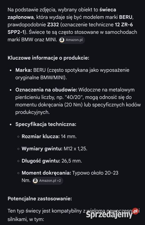 Świecą zapłonowa Beru Z332 łódzkie Rzgów