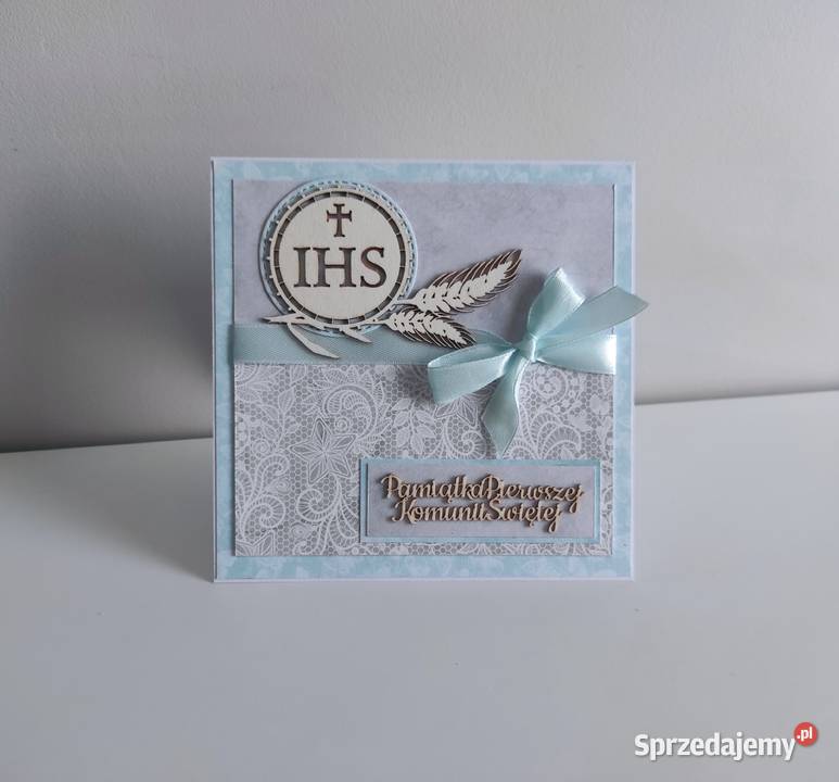 Kartka ręcznie robiona na Komunię Świętą kłosy łódzkie Łódź