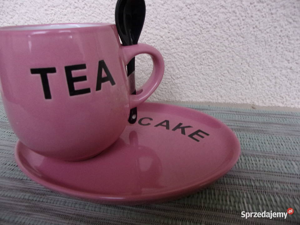 ładny komplet do herbaty i ciastka pudrowy róż odcienie różowego Dom i Ogród Warszawa
