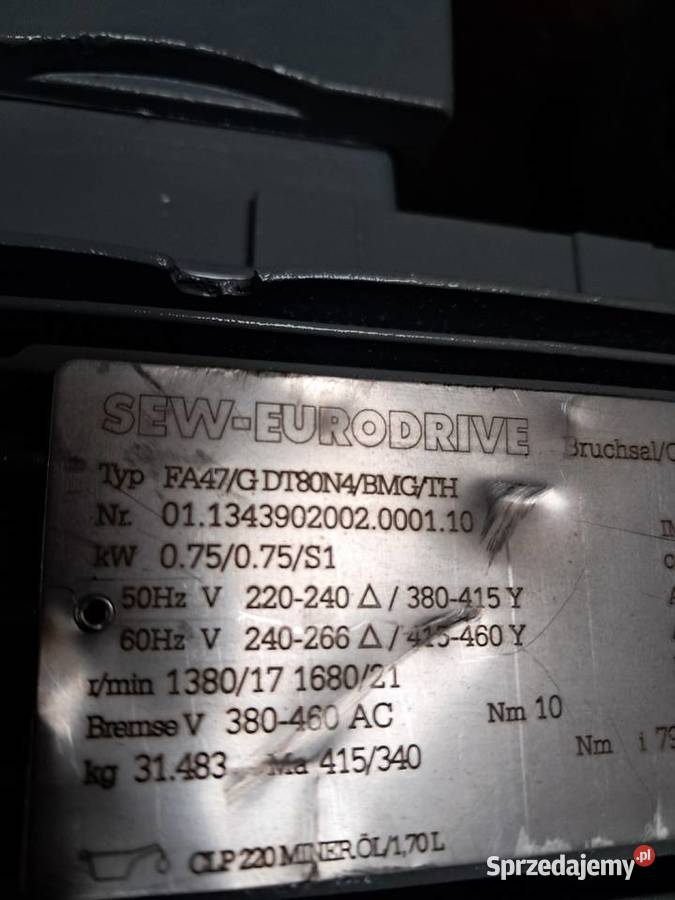 Motoreduktor 075 kW17 obr Leszno sprzedam