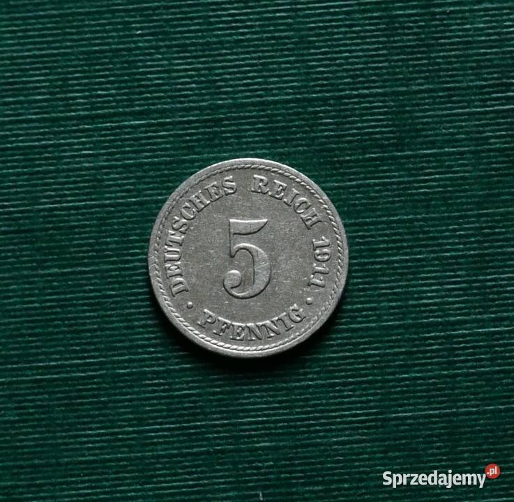 NIEMCY 5 fenigów 1911r Znak menniczy A Berlin Gliwice