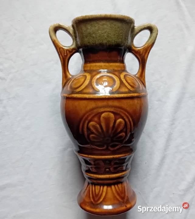 Ceramiczny szkliwiony wazon amfora z okresu PRL Koźminek