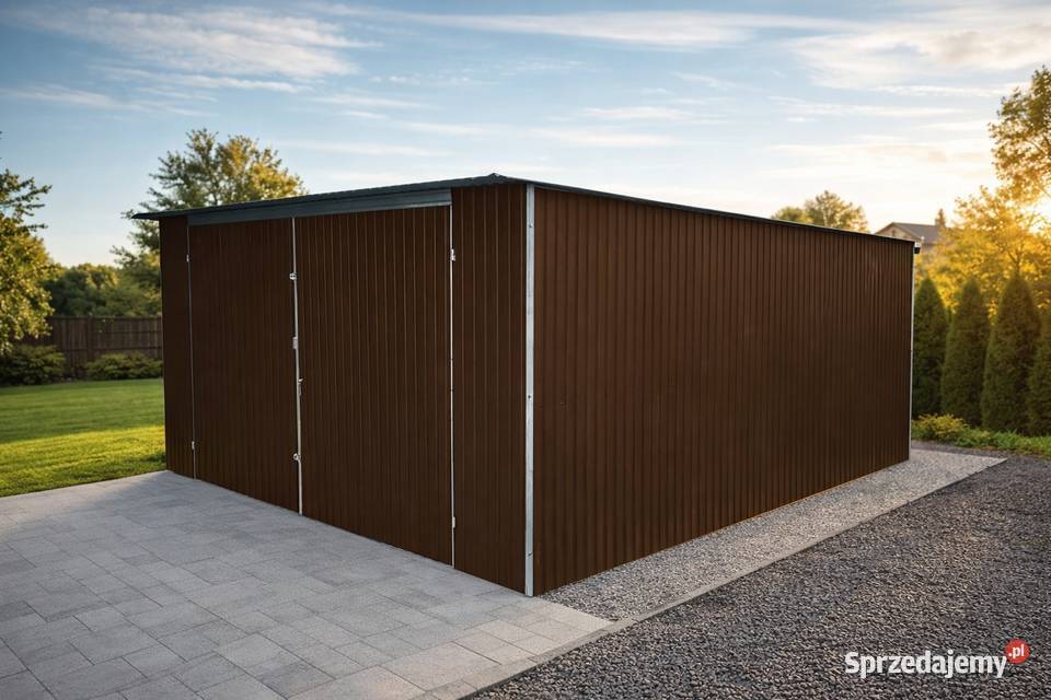 Garaż Blaszany 4x5 Brąz MAT – Spad na tył, Brama dwuskrzydłowa, Producent