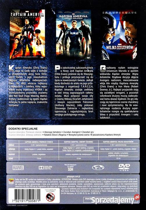 KAPITAN AMERYKA KOLEKCJA TRZECH FILMÓW wielkopolskie Kalisz