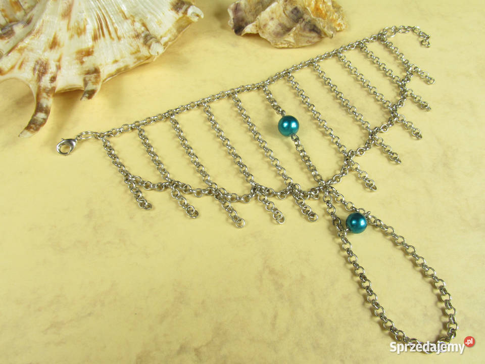 Bransoletka na palec łańcuszek srebrny koraliki Katowice