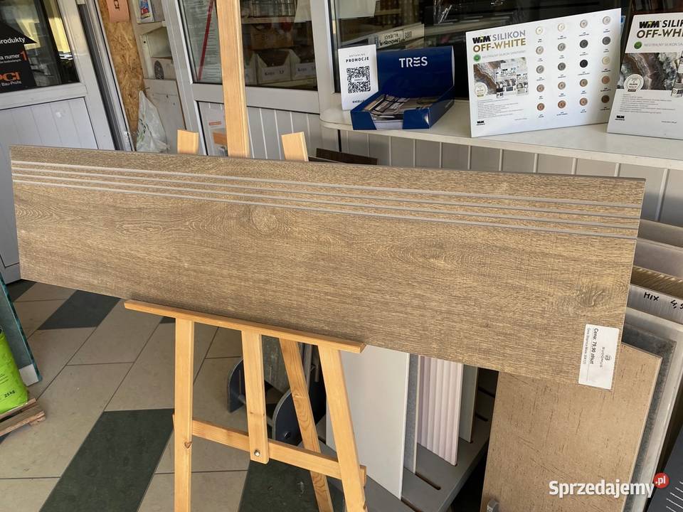 gres płytka schodowa 30x120 ciemny dąb stara Zakopane