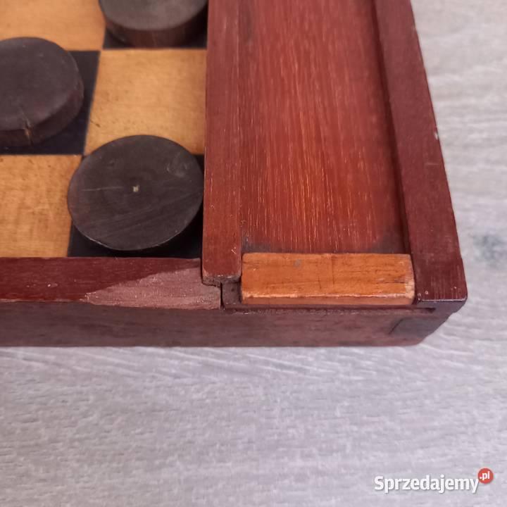 Stare drewniane warcaby z lat 50tych dwustronna Warszawa