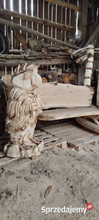 Ławka ogrodowa z rzeźbą rękodzieło Ławy i ławki Meble ogrodowe świętokrzyskie Opatów