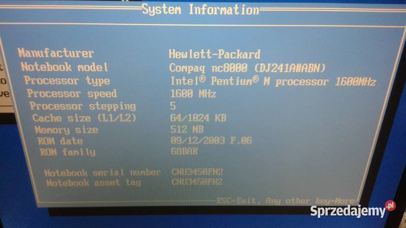 Laptop HP COMPAQ nc8000 40GB BEZ ZASILACZA Sosnowiec sprzedam