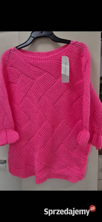 Made In Italy Sweter Fuksja Wytlaczane Romby wielkopolskie