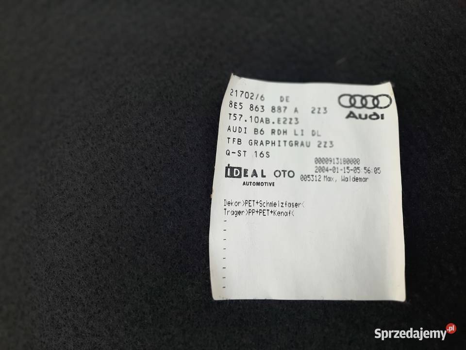 Audi A4 B6 B7 sedan tapicerka lewy boczek Szczerbice