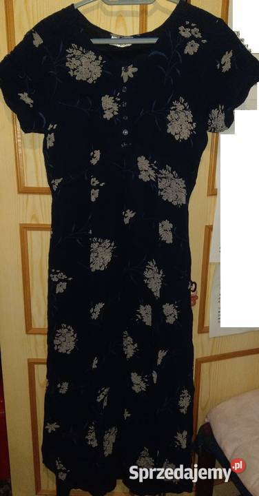 Sukienka maxi granatowa z kwiatami nowa 40 L XL szary/srebrny Warszawa